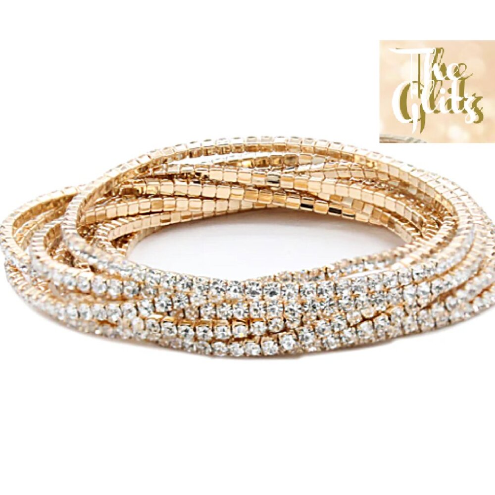 " The Glitz " 20 Rhinestone Stacking Stack Bracelets – Sparkle - Picture 3 of 3